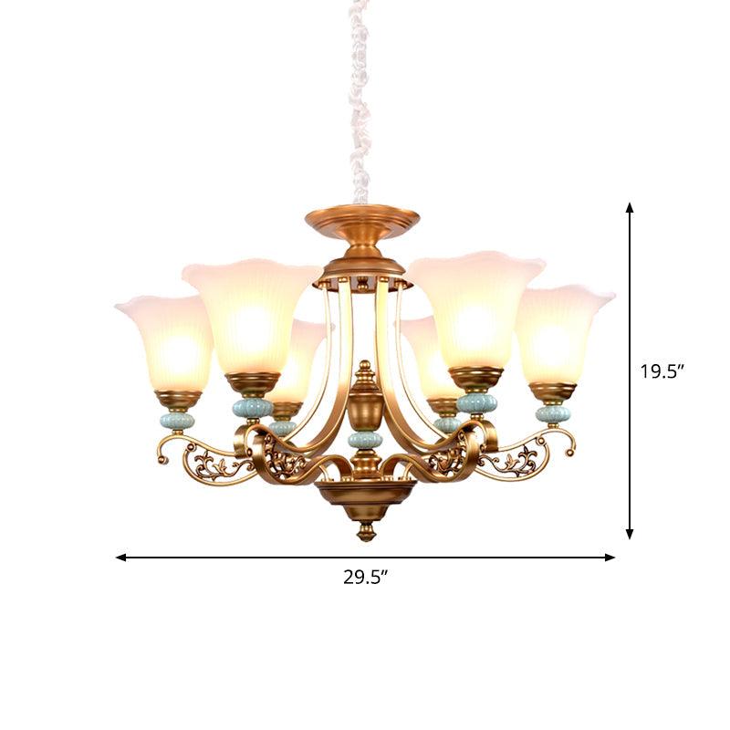3/6/8-Head Bloom Ceiling Chandelier Rustic Gold Glass Pendant - Rebooters