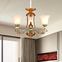 3/6/8-Head Bloom Ceiling Chandelier Rustic Gold Glass Pendant - Rebooters