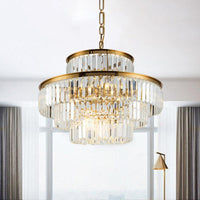 3 Layers Clear Crystal Rod Chandelier Postmodern 9-Light Pendant - Rebooters