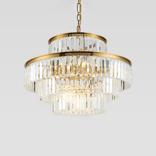 3 Layers Clear Crystal Rod Chandelier Postmodern 9-Light Pendant - Rebooters