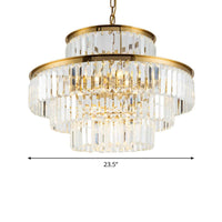 3 Layers Clear Crystal Rod Chandelier Postmodern 9-Light Pendant - Rebooters