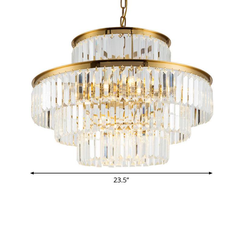 3 Layers Clear Crystal Rod Chandelier Postmodern 9-Light Pendant - Rebooters