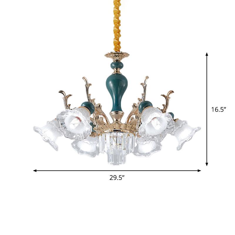 6/8 Heads Chandelier Lighting Traditional Floral Clear Crystal Ceiling Suspension Lamp in Blue - Rebooters