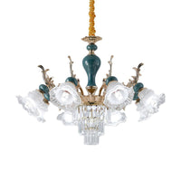 6/8 Heads Chandelier Lighting Traditional Floral Clear Crystal Ceiling Suspension Lamp in Blue - Rebooters