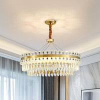 2-Tier Crystal LED Chandelier Modernist Living Room Light Gold - Rebooters