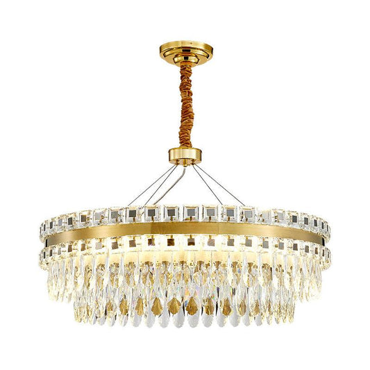 2-Tier Crystal LED Chandelier Modernist Living Room Light Gold - Rebooters