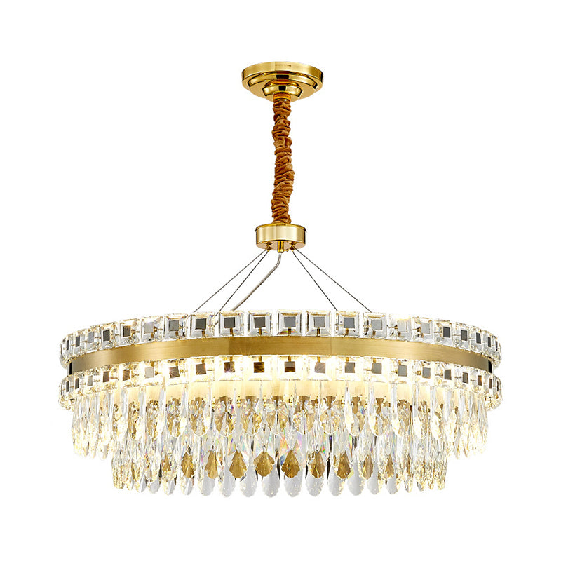 2-Tier Crystal LED Chandelier Modernist Living Room Light Gold - Rebooters