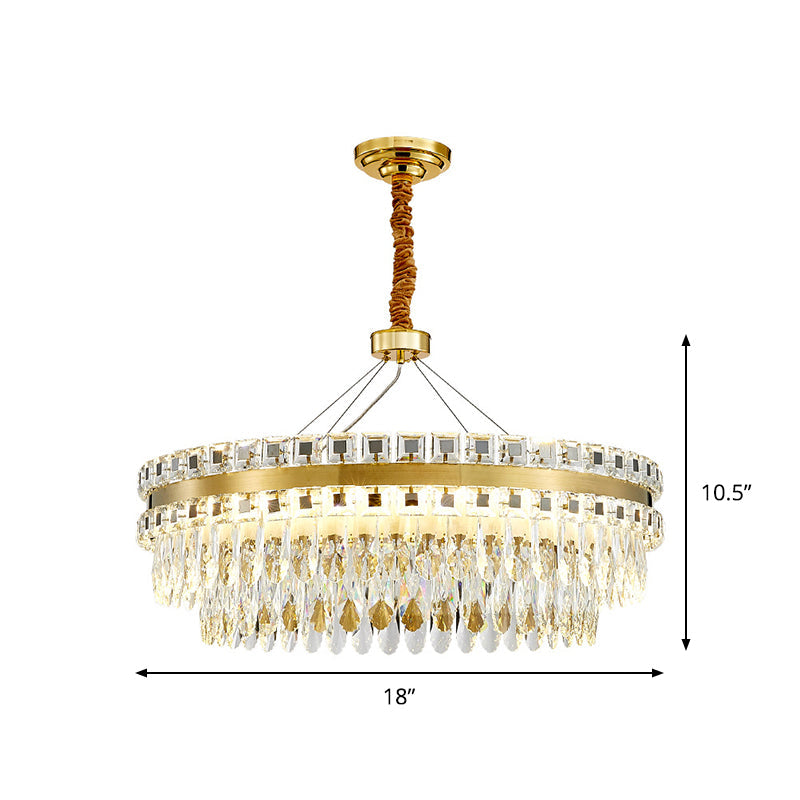 2-Tier Crystal LED Chandelier Modernist Living Room Light Gold - Rebooters