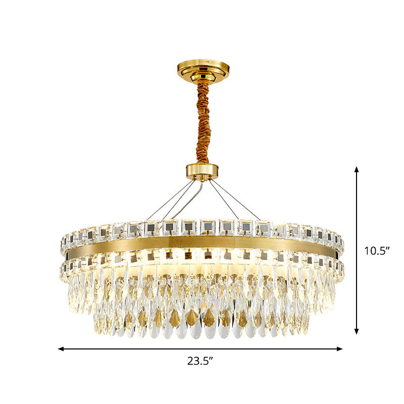 2-Tier Crystal LED Chandelier Modernist Living Room Light Gold - Rebooters