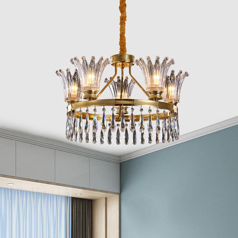 5/8 Bulbs Flared Chandelier Light Fixture Classic Gold Crystal - Rebooters