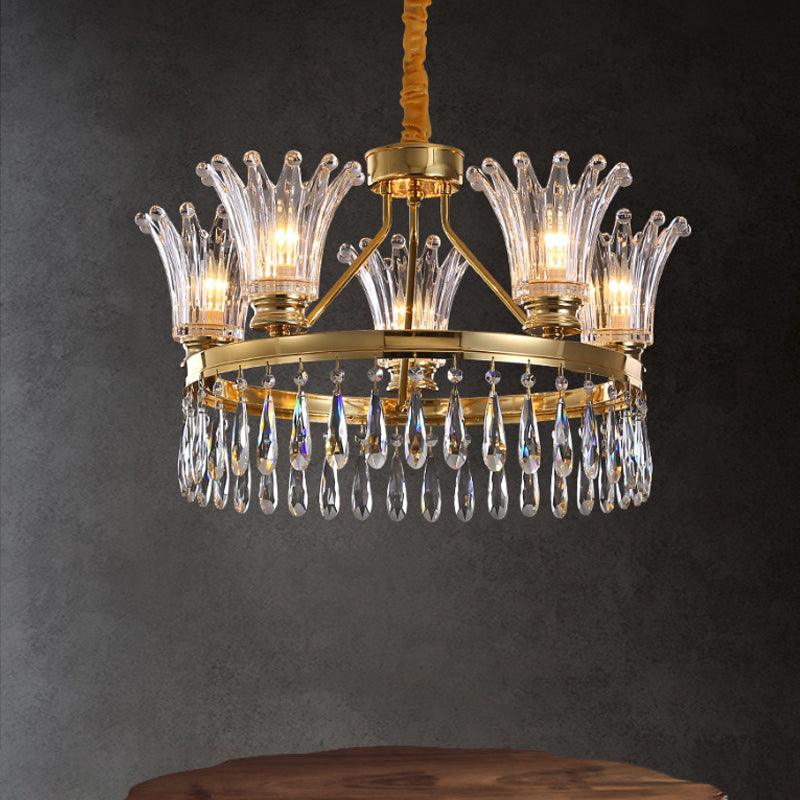 5/8 Bulbs Flared Chandelier Light Fixture Classic Gold Crystal - Rebooters