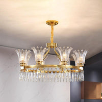 5/8 Bulbs Flared Chandelier Light Fixture Classic Gold Crystal - Rebooters