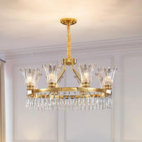 5/8 Bulbs Flared Chandelier Light Fixture Classic Gold Crystal - Rebooters