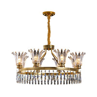 5/8 Bulbs Flared Chandelier Light Fixture Classic Gold Crystal - Rebooters