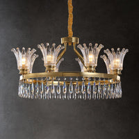 5/8 Bulbs Flared Chandelier Light Fixture Classic Gold Crystal - Rebooters