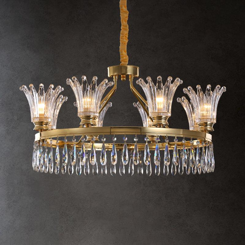 5/8 Bulbs Flared Chandelier Light Fixture Classic Gold Crystal - Rebooters