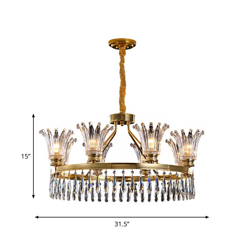 5/8 Bulbs Flared Chandelier Light Fixture Classic Gold Crystal - Rebooters