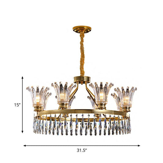 5/8 Bulbs Flared Chandelier Light Fixture Classic Gold Crystal - Rebooters
