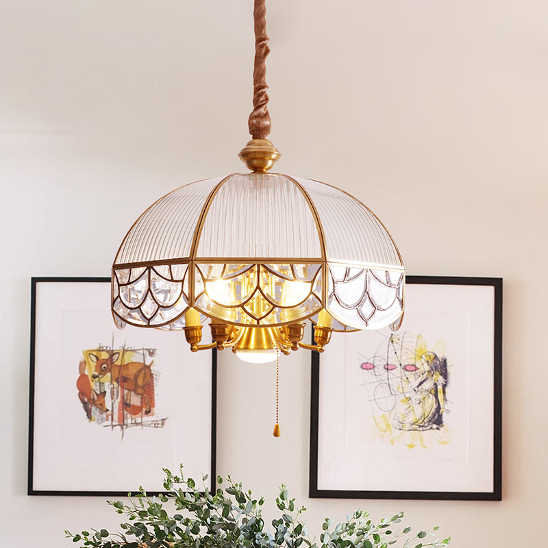 Prismatic Glass Gold Chandelier Lamp Scalloped 7-Bulb Light - Rebooters