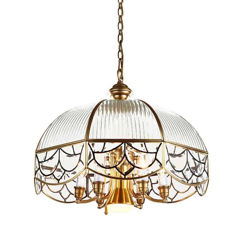Prismatic Glass Gold Chandelier Lamp Scalloped 7-Bulb Light - Rebooters
