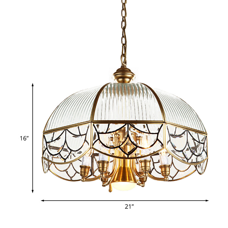 Prismatic Glass Gold Chandelier Lamp Scalloped 7-Bulb Light - Rebooters
