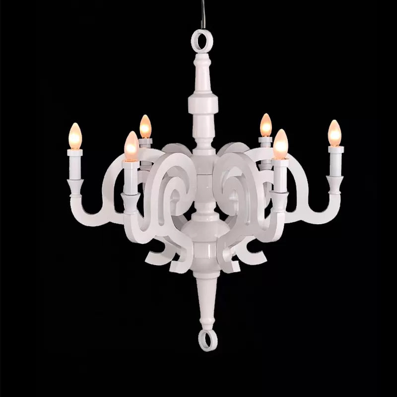 Traditionalist Candlestick Chandelier 6 Heads Wooden Ceiling Pendant Light - Rebooters