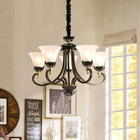 5/8-Bulb Flared Ceiling Chandelier Retro Black Cream Glass - Rebooters
