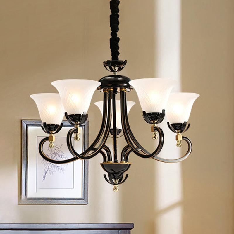 5/8-Bulb Flared Ceiling Chandelier Retro Black Cream Glass - Rebooters