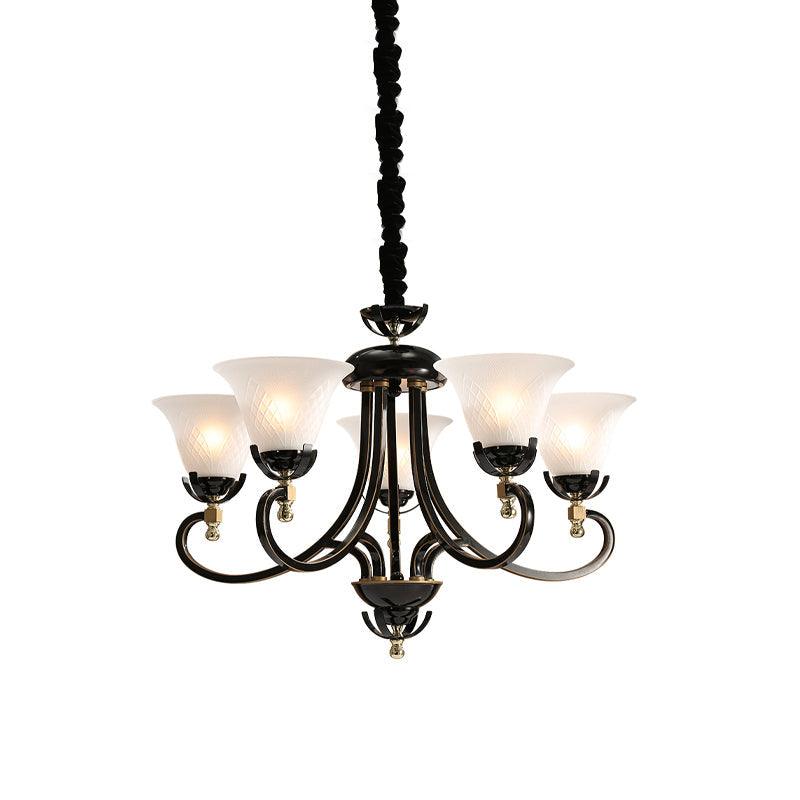 5/8-Bulb Flared Ceiling Chandelier Retro Black Cream Glass - Rebooters