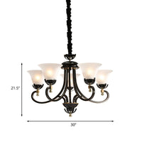 5/8-Bulb Flared Ceiling Chandelier Retro Black Cream Glass - Rebooters