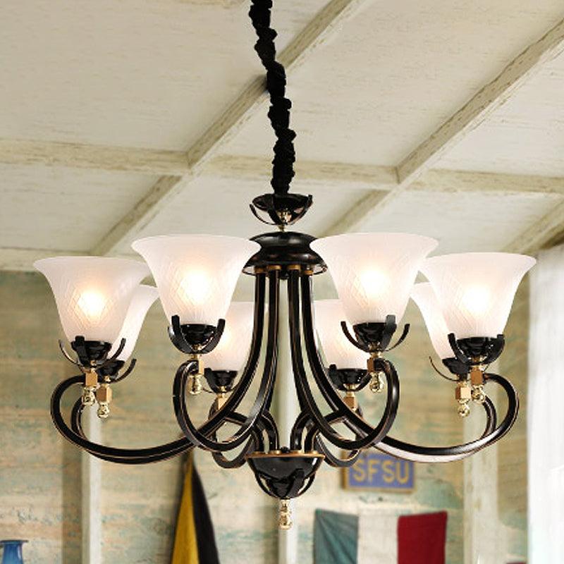 5/8-Bulb Flared Ceiling Chandelier Retro Black Cream Glass - Rebooters