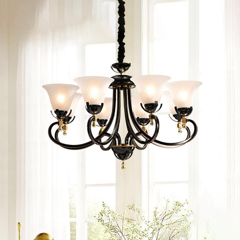 5/8-Bulb Flared Ceiling Chandelier Retro Black Cream Glass - Rebooters