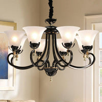 5/8-Bulb Flared Ceiling Chandelier Retro Black Cream Glass - Rebooters