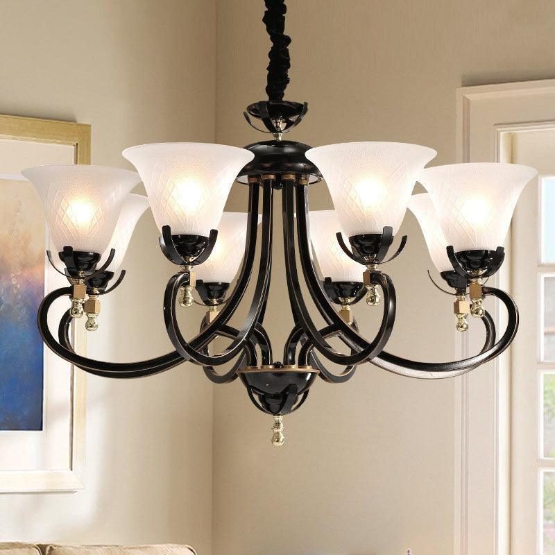 5/8-Bulb Flared Ceiling Chandelier Retro Black Cream Glass - Rebooters