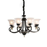 5/8-Bulb Flared Ceiling Chandelier Retro Black Cream Glass - Rebooters