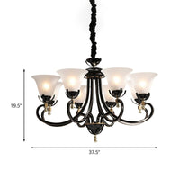 5/8-Bulb Flared Ceiling Chandelier Retro Black Cream Glass - Rebooters