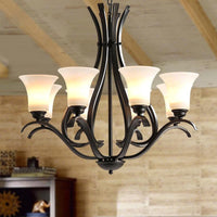 6/8 Lights Milk Glass Chandelier Lamp Retro Style Black Bell - Rebooters