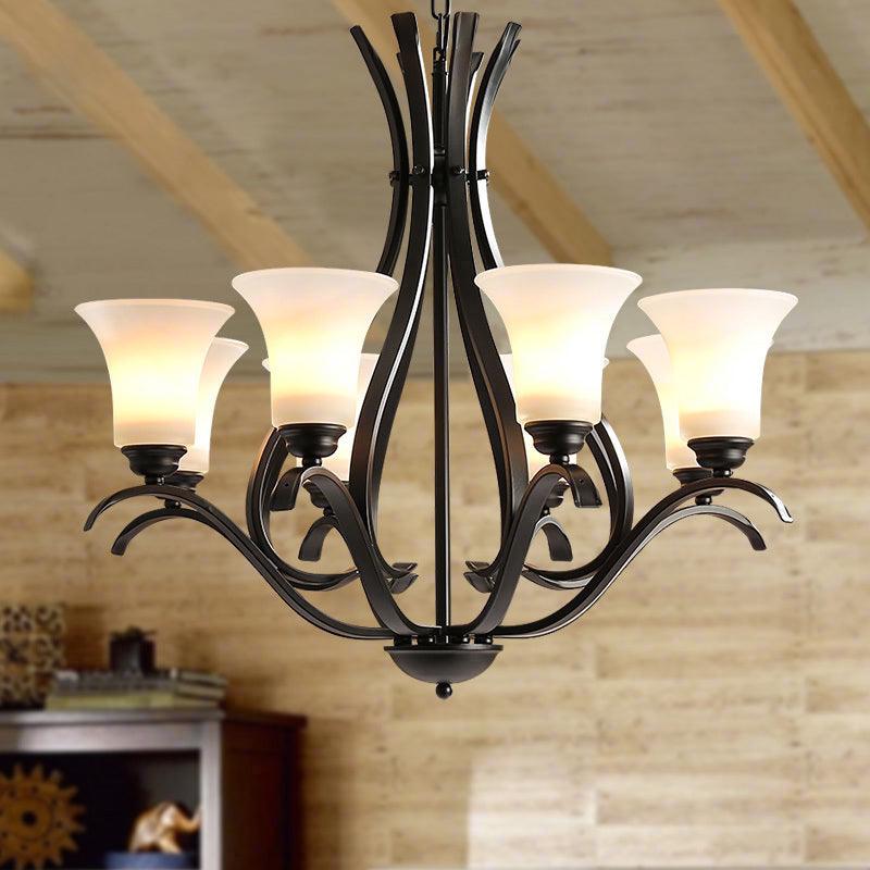 6/8 Lights Milk Glass Chandelier Lamp Retro Style Black Bell - Rebooters