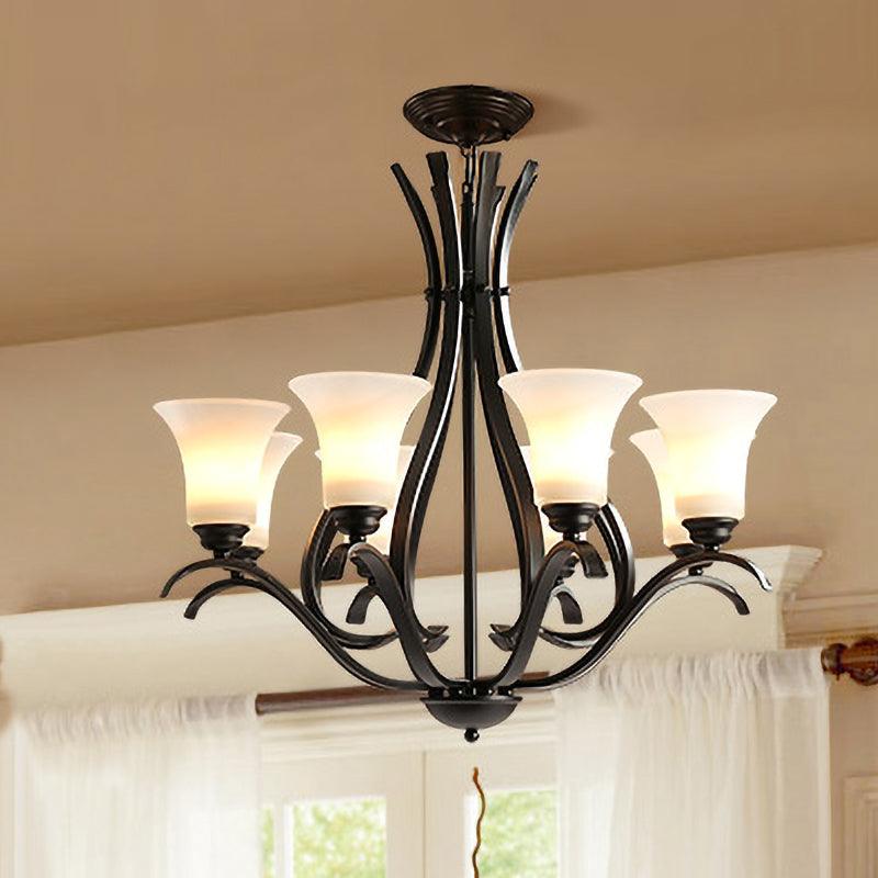 6/8 Lights Milk Glass Chandelier Lamp Retro Style Black Bell - Rebooters