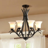 6/8 Lights Milk Glass Chandelier Lamp Retro Style Black Bell - Rebooters