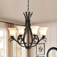 6/8 Lights Milk Glass Chandelier Lamp Retro Style Black Bell - Rebooters