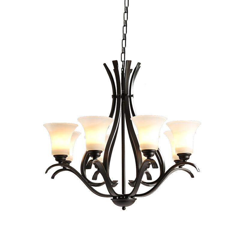 6/8 Lights Milk Glass Chandelier Lamp Retro Style Black Bell - Rebooters