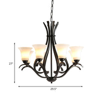 6/8 Lights Milk Glass Chandelier Lamp Retro Style Black Bell - Rebooters