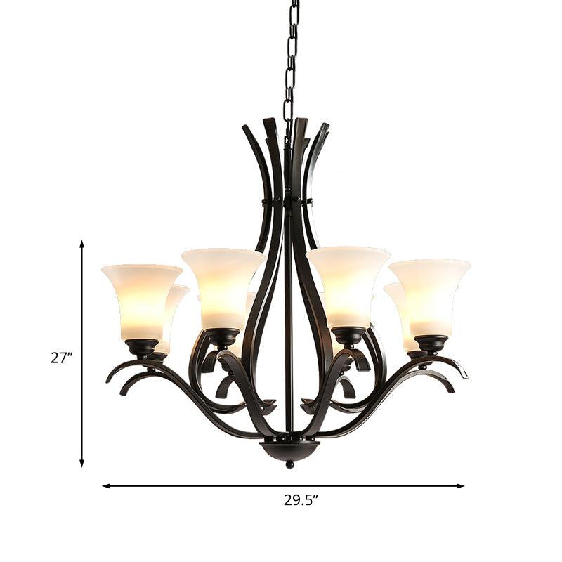 6/8 Lights Milk Glass Chandelier Lamp Retro Style Black Bell - Rebooters