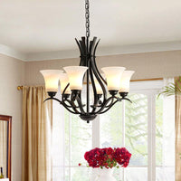 6/8 Lights Milk Glass Chandelier Lamp Retro Style Black Bell - Rebooters