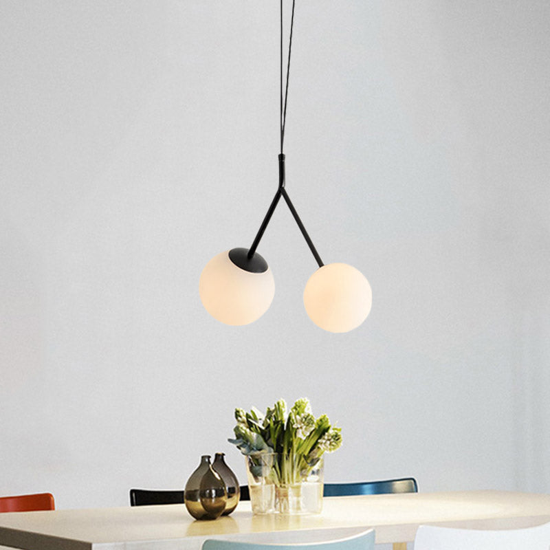 White Glass Furcated Drop Lamp Minimalist 2 Lights Black Chandelier - Rebooters