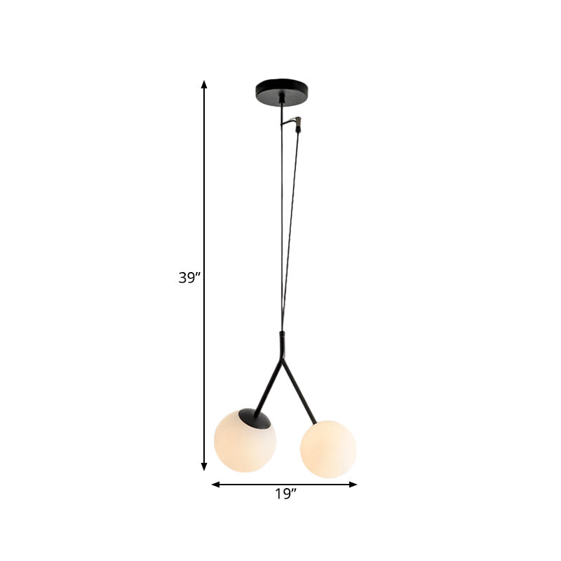 White Glass Furcated Drop Lamp Minimalist 2 Lights Black Chandelier - Rebooters