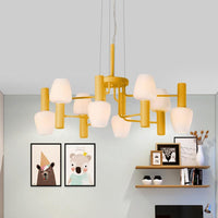 8 Bulbs Lounge Ceiling Chandelier Macaron Pink Yellow Blue Lamp - Rebooters