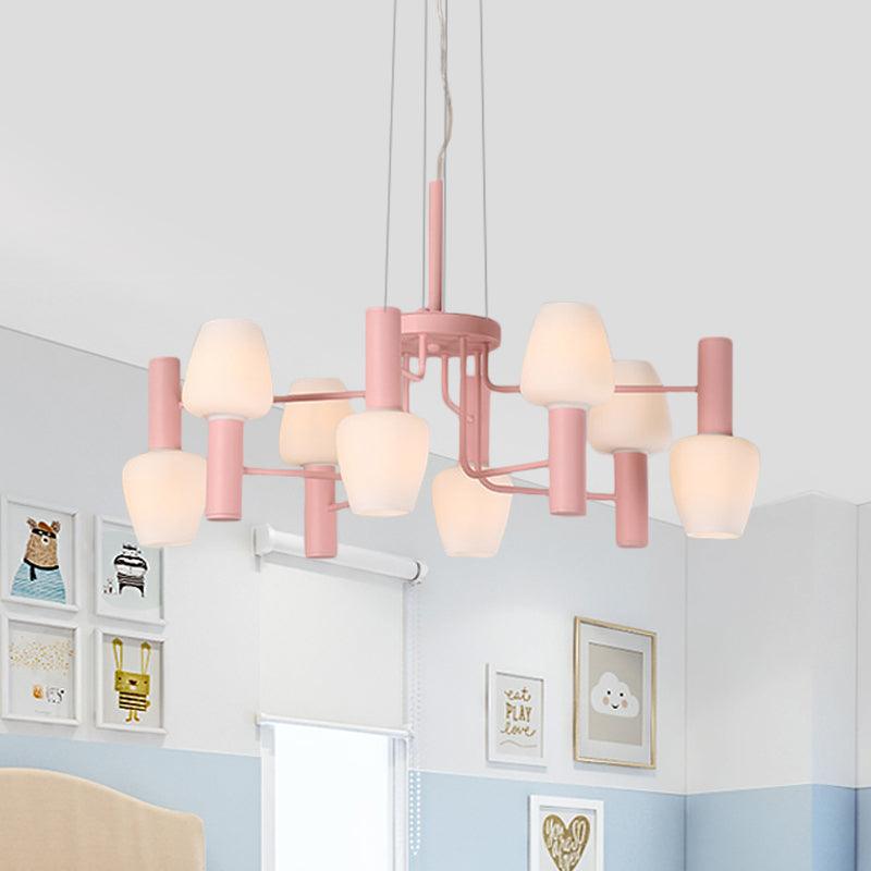 8 Bulbs Lounge Ceiling Chandelier Macaron Pink Yellow Blue Lamp - Rebooters
