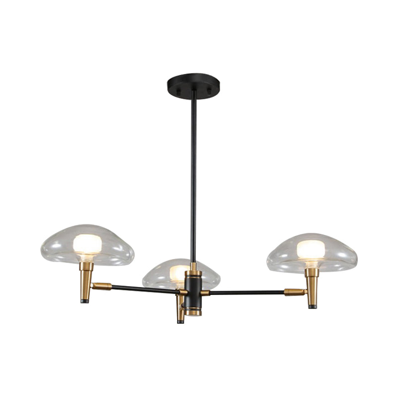 3 Heads Dining Room Chandelier Black Gold Glass Shade - Rebooters